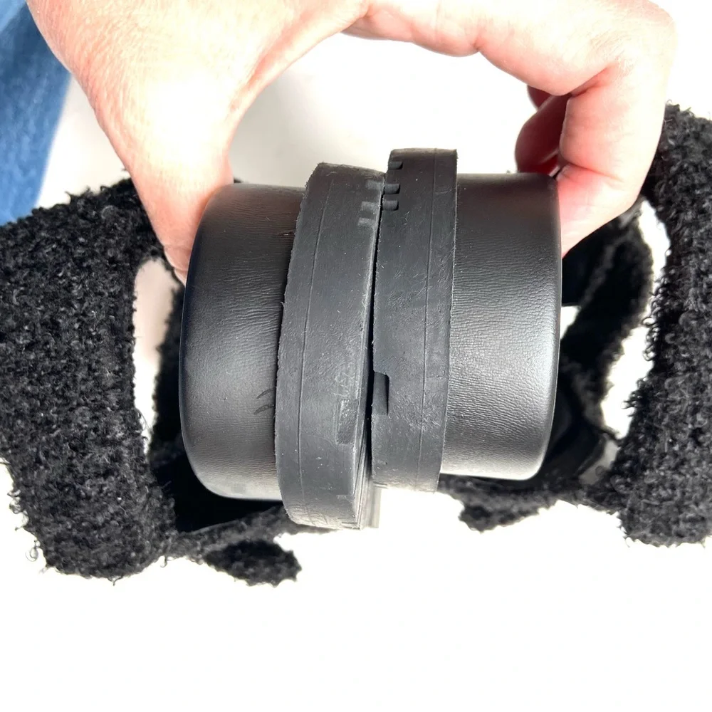 ZARA Black Faux Sherpa Fleece Double Buckle Sandal
